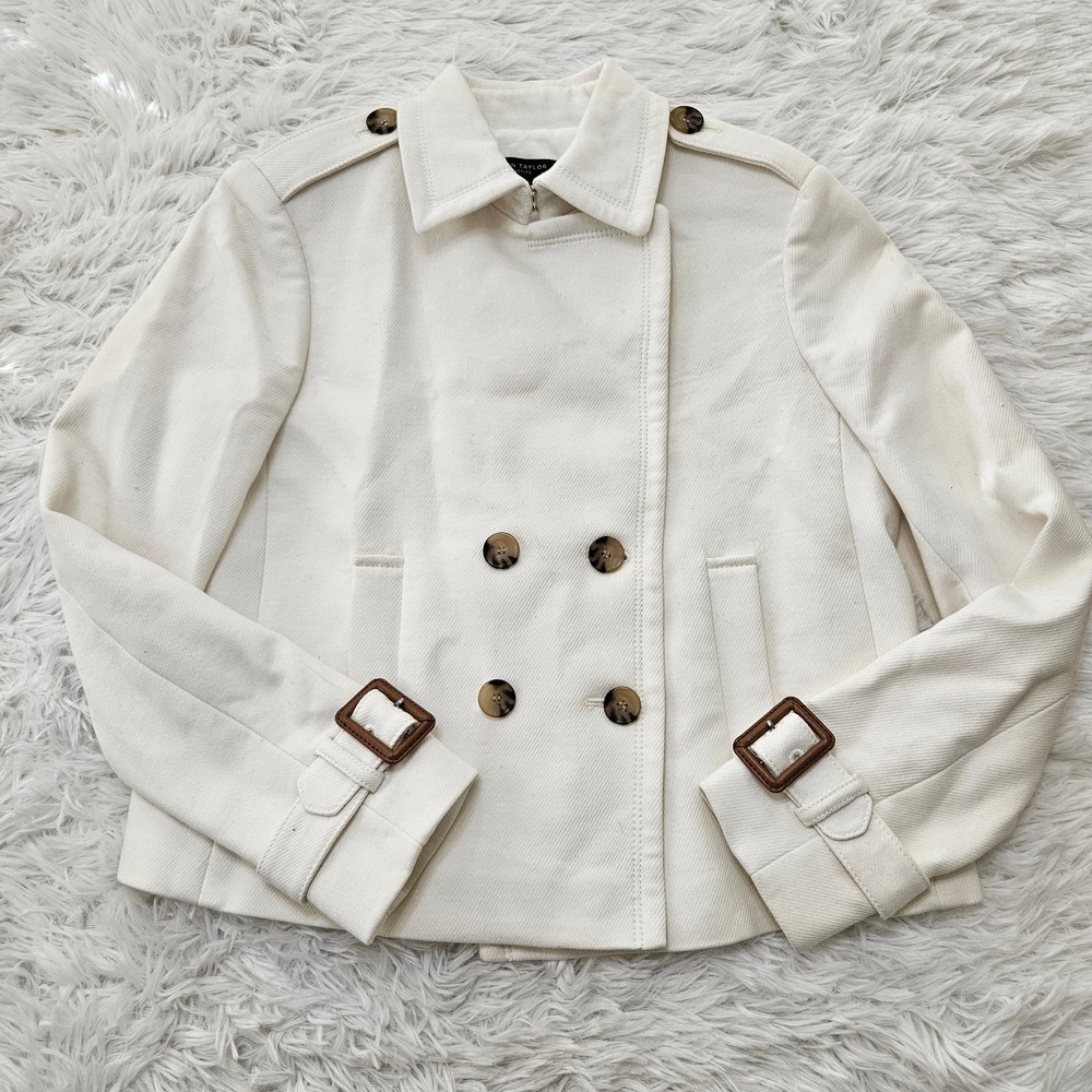 NWT Ann Taylor‎ Women's Cream Double Button Collared Jacket. Size 4P - Picture 2 of 13
